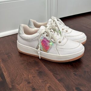 White Preppy Platform Sneakers Fashion Shoes On-trend White w/iridescent accents